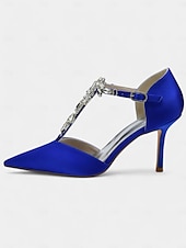 abordables cocktail-Escarpins à brides en satin bleu marine pour femmes – chaussures de cocktail à bout pointu avec ornements en cristal pour mariages et soirées
