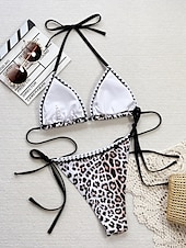 preiswerte Bikini-Sets-Damen Badeanzug Bikinis 2 Stück Cheeky-Bikinihose Bademode Rückenfrei Schlank Urlaub Strandbekleidung Leopard Halfterhals Ärmellos Badeanzüge