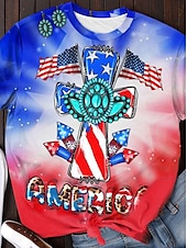 preiswerte Unabhängigkeitstag Top-Unabhängigkeitstag Damen Patriotic Fourth of July T-Shirt Täglich Lässig Kurzarm Blau Sommer Frühling