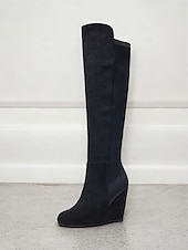 cheap Fashion Boots-Women&#039;s Over-the-Knee Wedge Boots – Suede-Style Burgundy High Boots with Elegant Design, Perfect for Winter Outings and Casual Chic