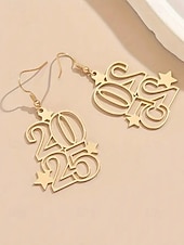 cheap Women&#039;s Earring-Women&#039;s Gold 2025 Dangle Earrings with Star Accents – Festive Jewelry for New Year&#039;s Eve and Celebrations