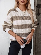 economico Colori solidi-Per donna Felpa Informale Morbido A strisce A coste Girocollo Lavorato a maglia Manica lunga Top regolari Maglia Esterno Giornaliero Fine settimana Nero Caffè Autunno Inverno