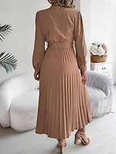 cheap Work Dresses-Women&#039;s Vintage Dress Mini Dress Pleated High Waist Elegant Formal V Neck Long Sleeve Blue Green Khaki Color