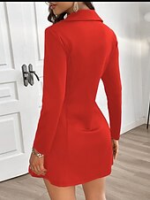 preiswerte Kleider für die Arbeit-Damen A Linie Kleid Minikleid Polyester Zip Knopf Elegant V Ausschnitt Langarm Schwarz Rote Farbe
