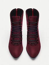 cheap Vintage Boots-Women&#039;s Burgundy Lace-Up Victorian Ankle Boots – Elegant Suede Heeled Footwear for Formal Occasions and Vintage Style