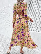 cheap Casual Floral Dresses-Women&#039;s Floral V Neck Maxi Dress Long Sleeve Summer Spring
