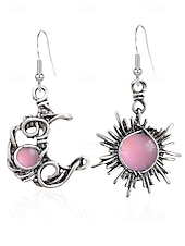 economico Orecchino da donna-orecchini pendenti vintage con sole e luna - gioielli celestiali color argento con accenti di perle e cristalli per le donne, perfetti per look boho e casual