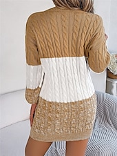 cheap Sweater Dress-Women&#039;s Sweater Sweater Dress Casual Soft Color Block Ribbed Crew Neck Knitted Long Sleeve Long Tops Knit Outdoor Daily Weekend Black Wine Fall Winter