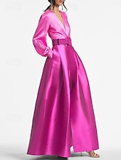 abordables VERT-Robe de soirée en A-Line élégante invitée de mariage formelle longueur au sol manches courtes encolure en V ceinture  sash satin avec plis 2025