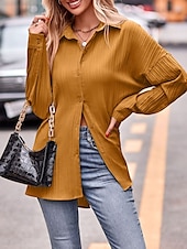 abordables Hauts de Travail pour Femmes-Veste décontractée Femme Extérieur Plein Air Usage quotidien mode Décontractées Surdimensionné Normal Manteau Jaune Vert Eté Printemps Automne Boutonnage Simple Col rabattu Standard S M L XL 2XL
