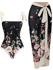 billige Onepiece badedrakter-Dame Badetøy Ett stykke 2 stk Badedrakt Åpen rygg Midjekontroll Høy Midje Tynn Ferie Strand Klær Blomstret Ermeløs Badedrakter