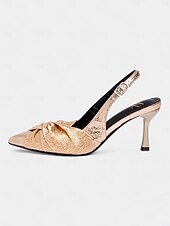 halpa Muodollinen-naisten metallikultaiset slingback kitten heel -kengät - tyylikkäät kierretty solmumuotoiset teräväkärkiset pumput ilta- ja juhlapukeutumiseen