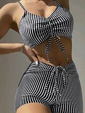 abordables Ensemble de bikinis-Femme Maillots de Bain Bikinis Maillot de bain Tropique Mode Rayé Sans Manches Maillots de bain