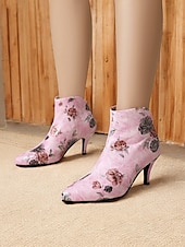 abordables Bottines-bottines à imprimé floral vintage pour femmes avec bout pointu et talon aiguille | bottines élégantes à talons hauts pour événements formels et fêtes