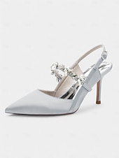 economico cocktail-scarpe col tacco da donna in raso bianco con cinturino posteriore e decorazioni in strass – eleganti scarpe a punta per matrimoni e occasioni formali