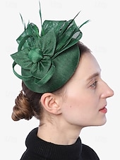 abordables Accessoires pour cheveux pour femmes-chapeau fascinateur vert pour femme avec nœud et plumes – coiffe élégante pour mariages, goûters et occasions spéciales