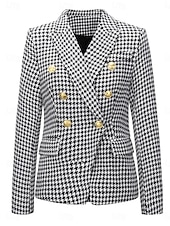 cheap Blazers &amp; Suits-Women&#039;s Blazer Work Street Fall Winter Regular Coat Regular Fit Breathable Elegant Stylish Jacket Long Sleeve non-printing Solid Color Stripes and Plaid with Pockets White+Black Black Red