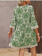 preiswerte Ausgefallene Kleider-Damen Minikleid Casual kleid Boho-Kleid Brautkleider schlicht Täglich Regular Fit Blumen 3/4 Ärmel V Ausschnitt Wein Blau Grün Sommer Frühling Herbst