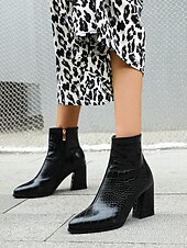 preiswerte Stiefeletten-Grüne Stiefeletten aus Kunstleder mit Krokodilprägung für Damen mit Blockabsatz und spitzer Zehenpartie – ideal für legere oder elegante Anlässe