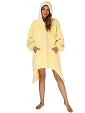 billige Kigurumi-pysjamas-Voksne Helfarge Onesie-pysjamas Oversized hetteteppe Bærbart teppe med lomme Onesie-pysjamas Kigurumi pyjamas søt stil Til Damer og Herrer Karneval Maskerade Tegnefilm
