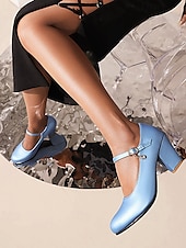 preiswerte Retro-Stil der 1950er Jahre-Hellblaue Mary Jane Pumps für Damen mit dekorativem Schnallenriemen und Blockabsatz – elegantes Schuhwerk für Partys und formelle Anlässe