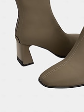 abordables Bottines-bottines taupe élégantes pour femmes avec talons carrés, fermeture à glissière et détails de couture chics - parfaites pour la mode d&#039;automne, les sorties décontractées et les tenues de bureau