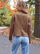 abordables Vestes-Femme Veste décontractée Chaud Confortable Zippé Décontractées Minimalisme Couleur unie Casual Quotidien fermeture Éclair Revers Standard manche longue Vêtements d&#039;extérieur Noir Chameau Marron Hiver