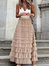 billiga Enkla kjolar-dam lång kjol maxi kjolar lapptäcke enfärgad semesterfest vår, höst, vinter, sommar elegant mode svart rosa khaki