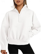 voordelige Textured Hoodies en Sweatshirts-dames sweatshirt casual effen straat dagelijks gebruik coltrui zak halve rits lange mouw wit roze oranje herfst winter