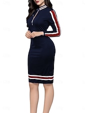 olcso Bodycon Club Dresses-Női Munkaruha Váltó ruha Elegáns Iroda Napi Midi ruha Kollázs Állógallér Hosszú ujj Sima Normál Rubin Sötétkék Tavasz Ősz S M L XL 2XL