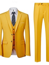 cheap Wedding Suits-Men&#039;s Wedding Suits White Yellow Solid Colored Slim Fit 3 Piece Single Breasted Two-buttons