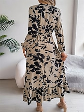 levne Elegantní květinové šaty-Dámské Midi šaty Volnočasové šaty Swingové šaty Áčkové šaty Na běžné nošení Denní Běžný Květinový Dlouhý rukáv Do V Fialová Trávová zelená Khaki Léto Jaro Podzim