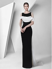 levne černý-Šaty typu sheath večerní Elegantní šaty formální s vlečkou  kartáčem bez rukávů diamantový výstřih s kapsou satén s ruchingem