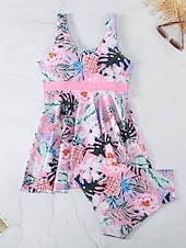 billiga Badessor-Dam Badkläder Tankini 2 st Kaxig Baddräkt Öppen rygg Magkontroll Hög midja Smal Semester Standkläder Blommig Halterneck Ärmlös Baddräkter