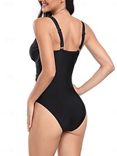 billiga One-piece-baddräkter-Dam Badkläder En bit Monokini Baddräkt Nät Öppen rygg Magkontroll Hög midja Smal Semester Standkläder Ensfärgat V-hals Ärmlös Baddräkter