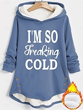 abordables Humor y Citas Tops-Sudadera con capucha para mujer, cálida, afelpada, cómoda, con forro polar sherpa, con letras, informal, deportiva, con estampado de manga larga, negra, rosa oscuro, roja, azul, gris, otoño&amp;amp;