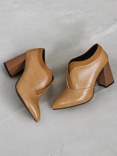 baratos Botas de tornozelo-botins femininos de couro sintético verde com bico fino e salto bloco – sapatos modernos e sofisticados para uso no escritório e na noite