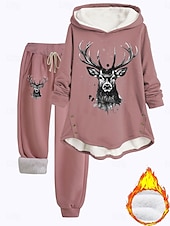 economico Tute da donna-Completo da donna in 2 pezzi felpa con pantaloni in pile maniche lunghe cappuccio con stampa di renna casual rosa scuro blu grigio autunno vestibilità regolare