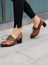 cheap 1950s-Women&#039;s Vintage-Inspired Two-Tone Faux Leather Brogue Oxfords with Block Heel - Classic and Comfortable for Work or Casual Wear