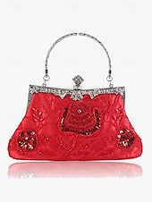 cheap Clutches &amp; Evening Bags-Women&#039;s Vintage Green Velvet Handbag with Beaded Floral Embroidery and Metal Frame – Elegant Evening Bag