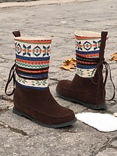 levne Kotníkové boty-dámské zimní boty s retro pleteným vzorem – semišový svršek s tribal designem a hřejivou podšívkou, ideální do chladného počasí i k ležérním outfitům