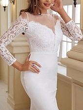 preiswerte Hochzeitskleider-Brautkleider Meerjungfrau/Trompete Illusionsausschnitt Langarm Bodenlange Brautkleider aus Spitze mit Applikationen 2025