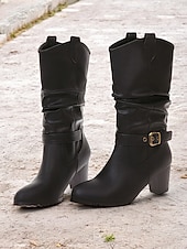 olcso Slouch Boots-barna, térdig érő női csizma csatos részletekkel és blokksarkúval – klasszikus és sokoldalú lábbeli hétköznapi és őszi ruhákhoz
