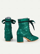 voordelige jaren 30-Groene Victoriaanse veterlaarzen voor dames met bloemenkanten overlay en lintstrik – vintage stijl voor speciale gelegenheden