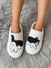 economico Ciabatte e infradito da donna-pantofole da donna con ricamo a forma di bassotto – calde scarpe da interno foderate in pile per gli amanti dei cani