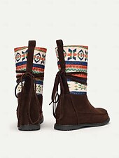 levne Kotníkové boty-dámské zimní boty s retro pleteným vzorem – semišový svršek s tribal designem a hřejivou podšívkou, ideální do chladného počasí i k ležérním outfitům