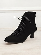 cheap Vintage Boots-Women&#039;s Burgundy Lace-Up Victorian Ankle Boots – Elegant Suede Heeled Footwear for Formal Occasions and Vintage Style