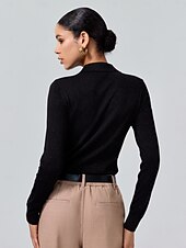 cheap Women&#039;s Sweater-Minimalist Wool Blend Polo Knitwear