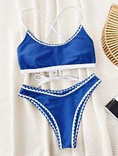 billiga Bikiniset-Dam Badkläder Bikini 2 st Kaxig Baddräkt Öppen rygg Smal Semester Standkläder Ensfärgat Rund hals Ärmlös Baddräkter