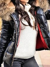 halpa Puffit ja Parkat-Naisten Puhujakki Urheilu ja ulkoilu Kausaliteetti Syksy Talvi Normaali Takki Muoti Katutyyli Jackets Pitkähihainen Tilkkutäkki Musta